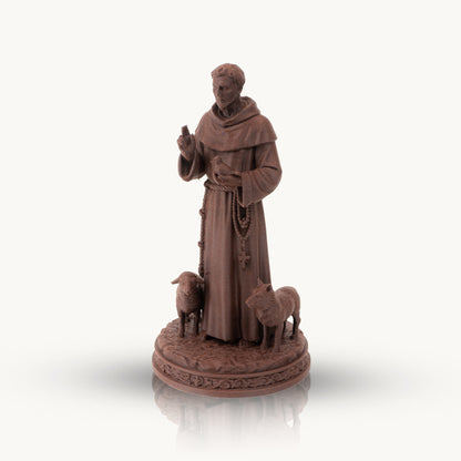 Saint Francis of Assisi Statue with Wolf, Wood Finish, 6-10 Inch, Catholic Gift