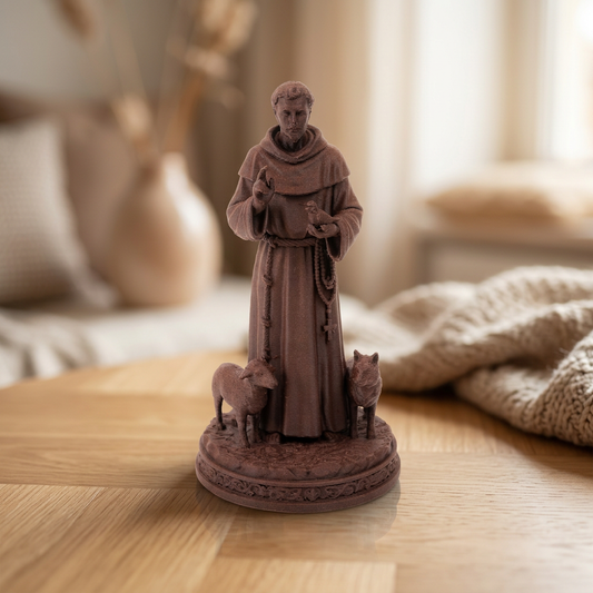 Saint Francis of Assisi Statue with Wolf, Wood Finish, 6-10 Inch, Catholic Gift