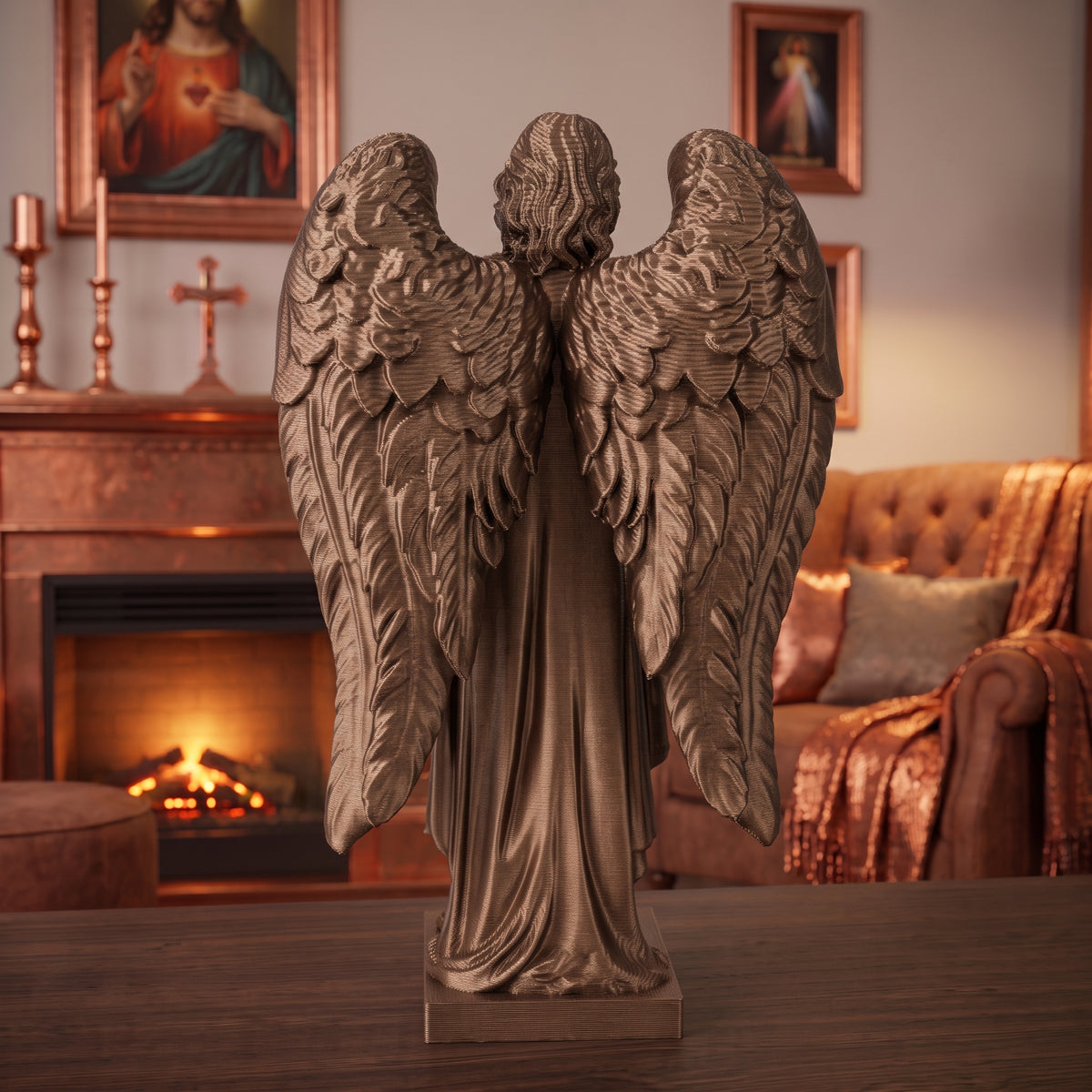Saint Michael the Archangel With Sword Statue, Copper or Silver Finish, 6-10 Inch, Catholic Gift