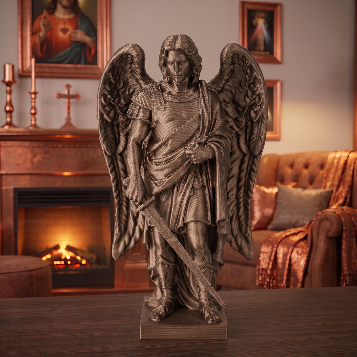 Saint Michael the Archangel With Sword Statue, Copper or Silver Finish, 6-10 Inch, Catholic Gift