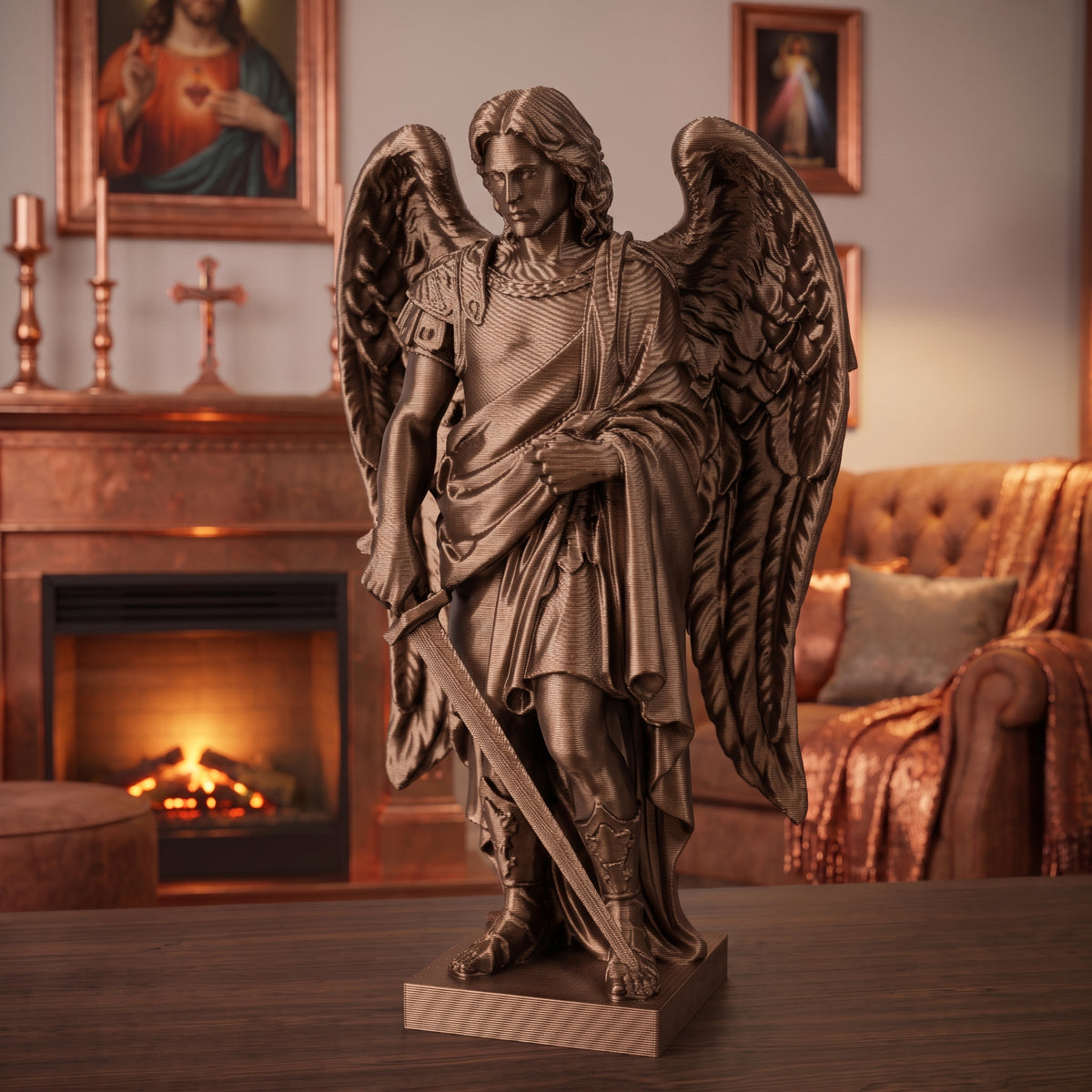 Saint Michael the Archangel With Sword Statue, Copper or Silver Finish, 6-10 Inch, Catholic Gift