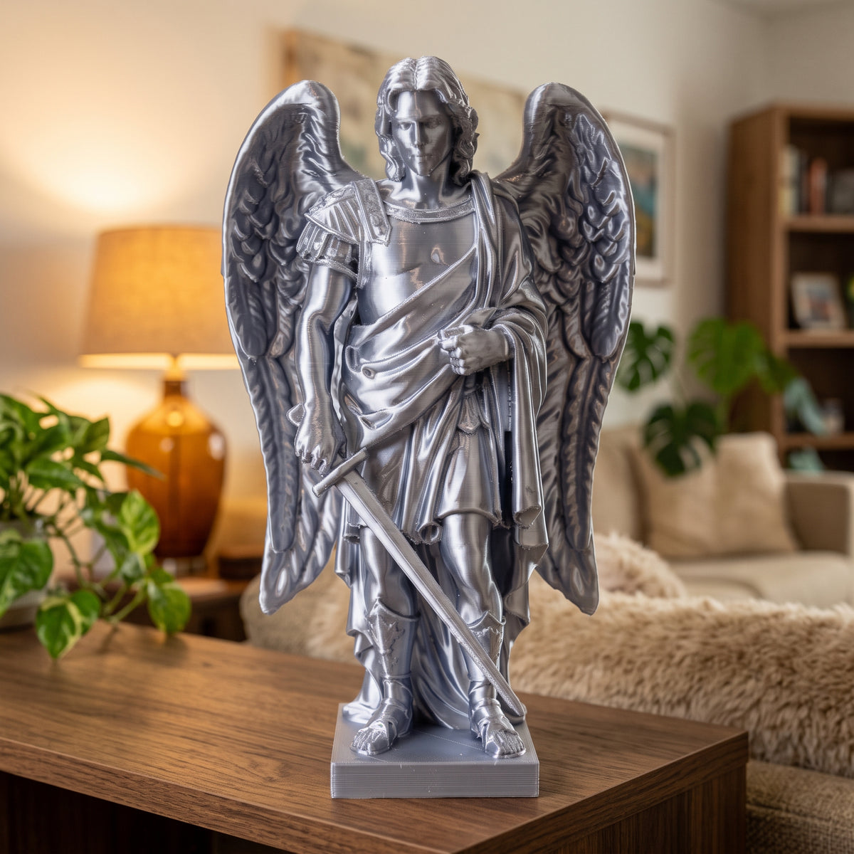 Saint Michael the Archangel With Sword Statue, Copper or Silver Finish, 6-10 Inch, Catholic Gift