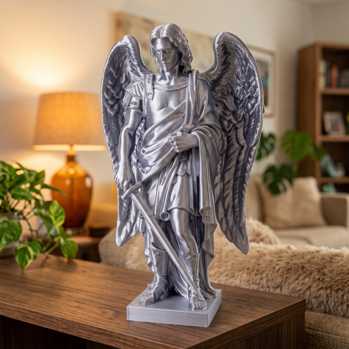 Saint Michael the Archangel With Sword Statue, Copper or Silver Finish, 6-10 Inch, Catholic Gift