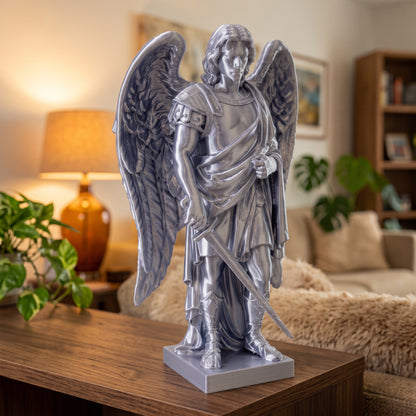 Saint Michael the Archangel With Sword Statue, Copper or Silver Finish, 6-10 Inch, Catholic Gift