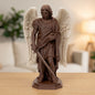 Saint Michael the Archangel With Sword Statue, Walnut Wood Finish, Natural Wings, 6-10 Inch, Catholic Gift