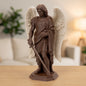 Saint Michael the Archangel With Sword Statue, Walnut Wood Finish, Natural Wings, 6-10 Inch, Catholic Gift