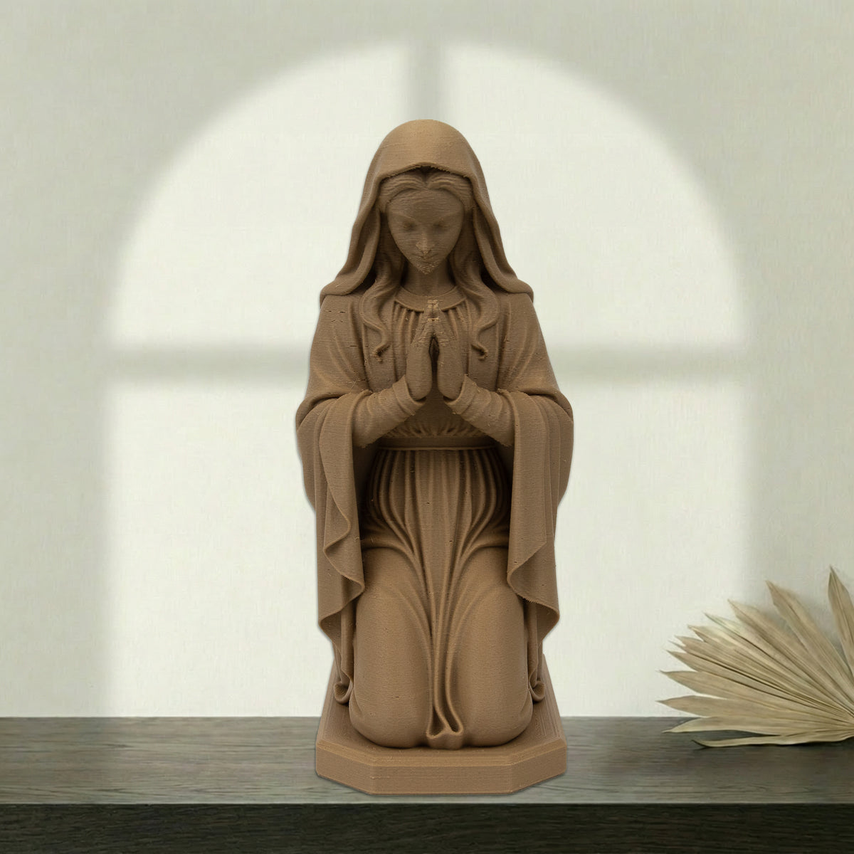 Virgin Mary Kneeling Statue | Wood-Like Finishing Texture