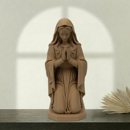Virgin Mary Kneeling Statue | Wood-Like Finishing Texture