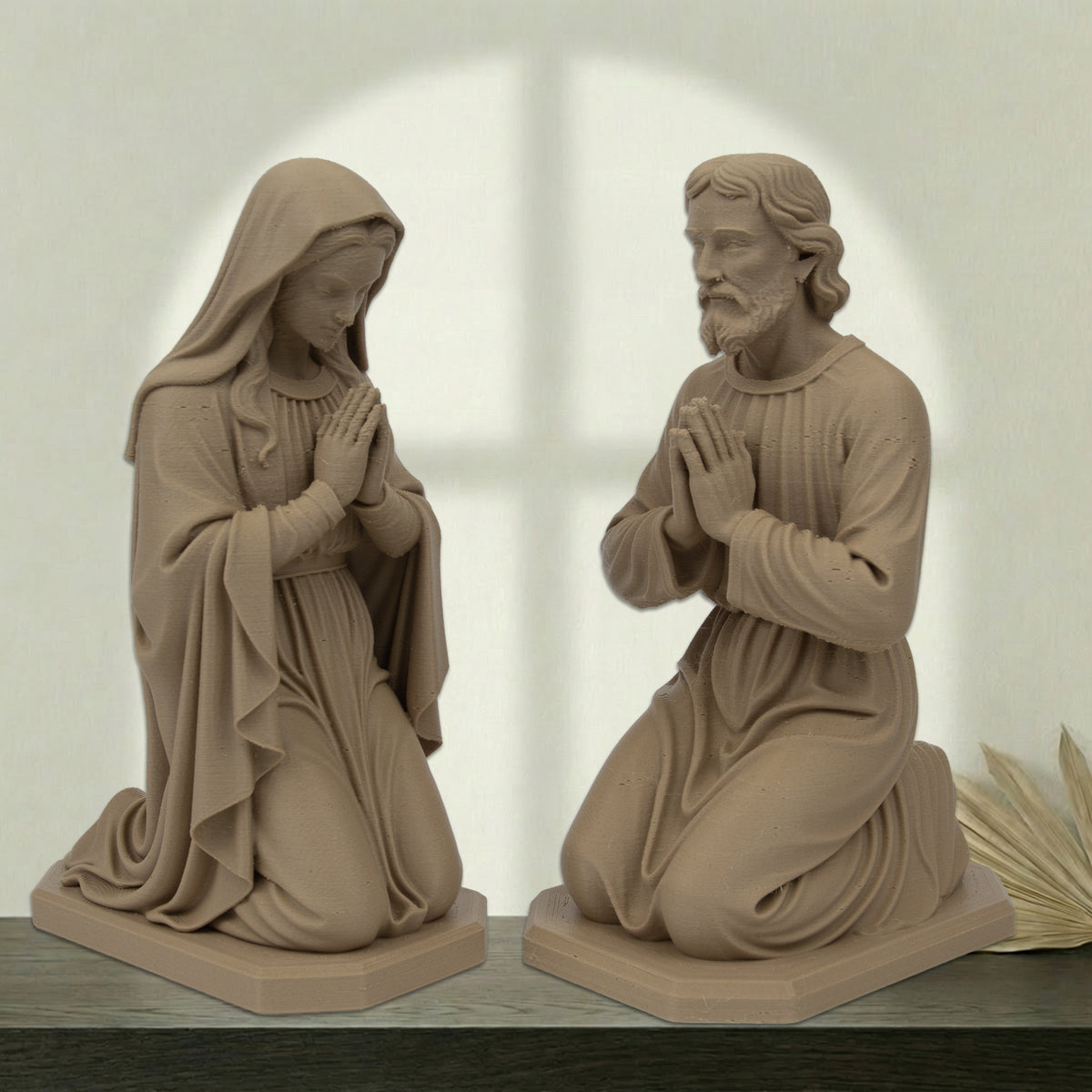 Virgin Mary Kneeling Statue | Wood-Like Finishing Texture