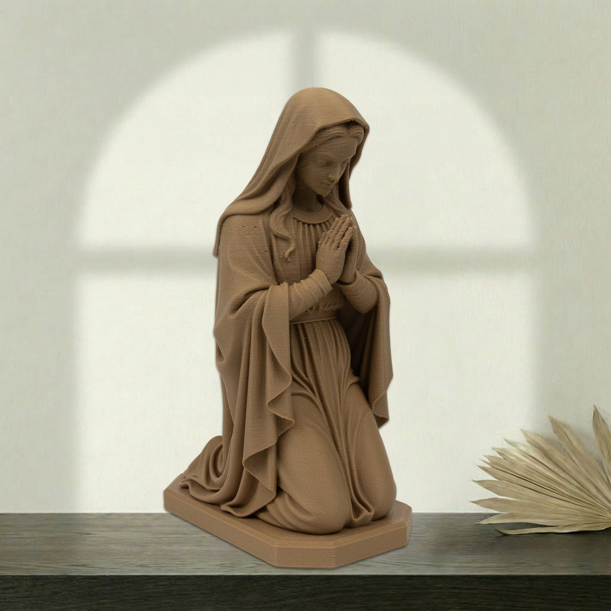 Virgin Mary Kneeling Statue | Wood-Like Finishing Texture