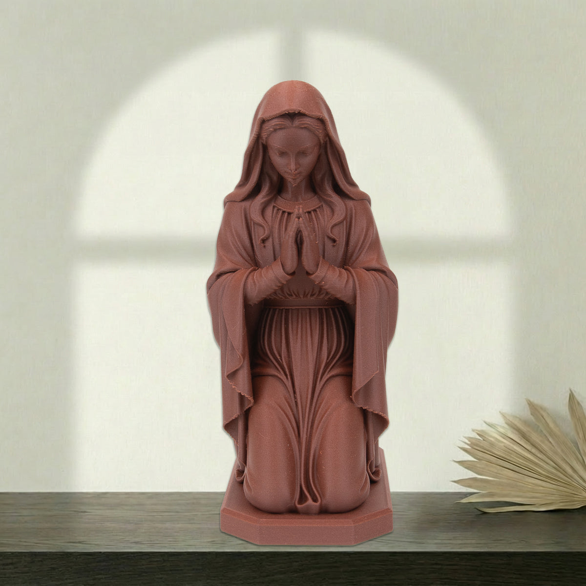 Virgin Mary Kneeling Statue | Wood-Like Finishing Texture