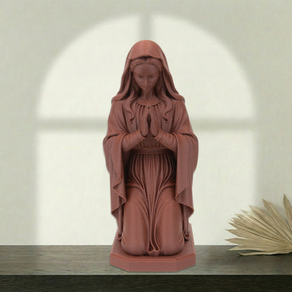 Virgin Mary Kneeling Statue | Wood-Like Finishing Texture