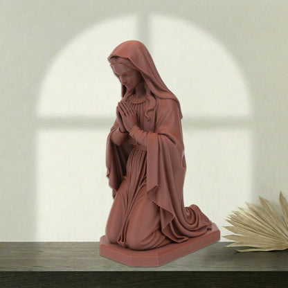 Virgin Mary Kneeling Statue | Wood-Like Finishing Texture
