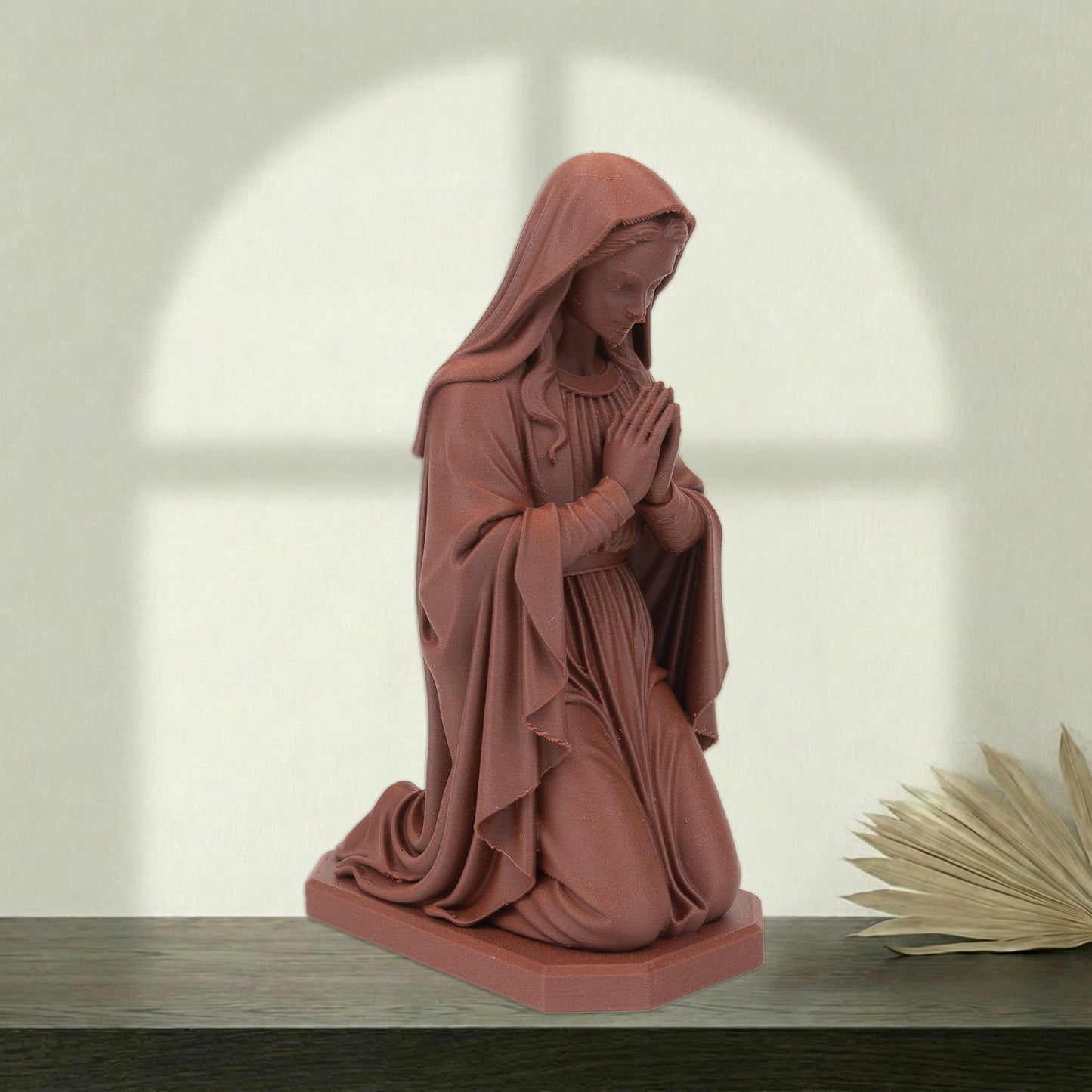 Virgin Mary Kneeling Statue | Wood-Like Finishing Texture
