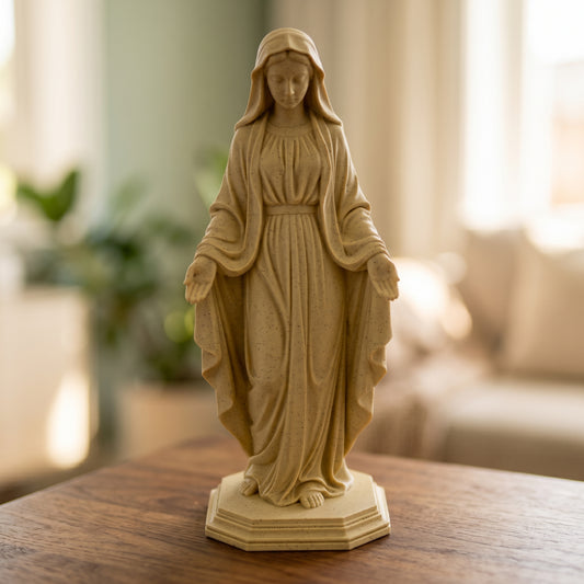Blessed Virgin Mary Statue, White or Sandstone Marble Look Finish, 6-10 Inch, Catholic Gift