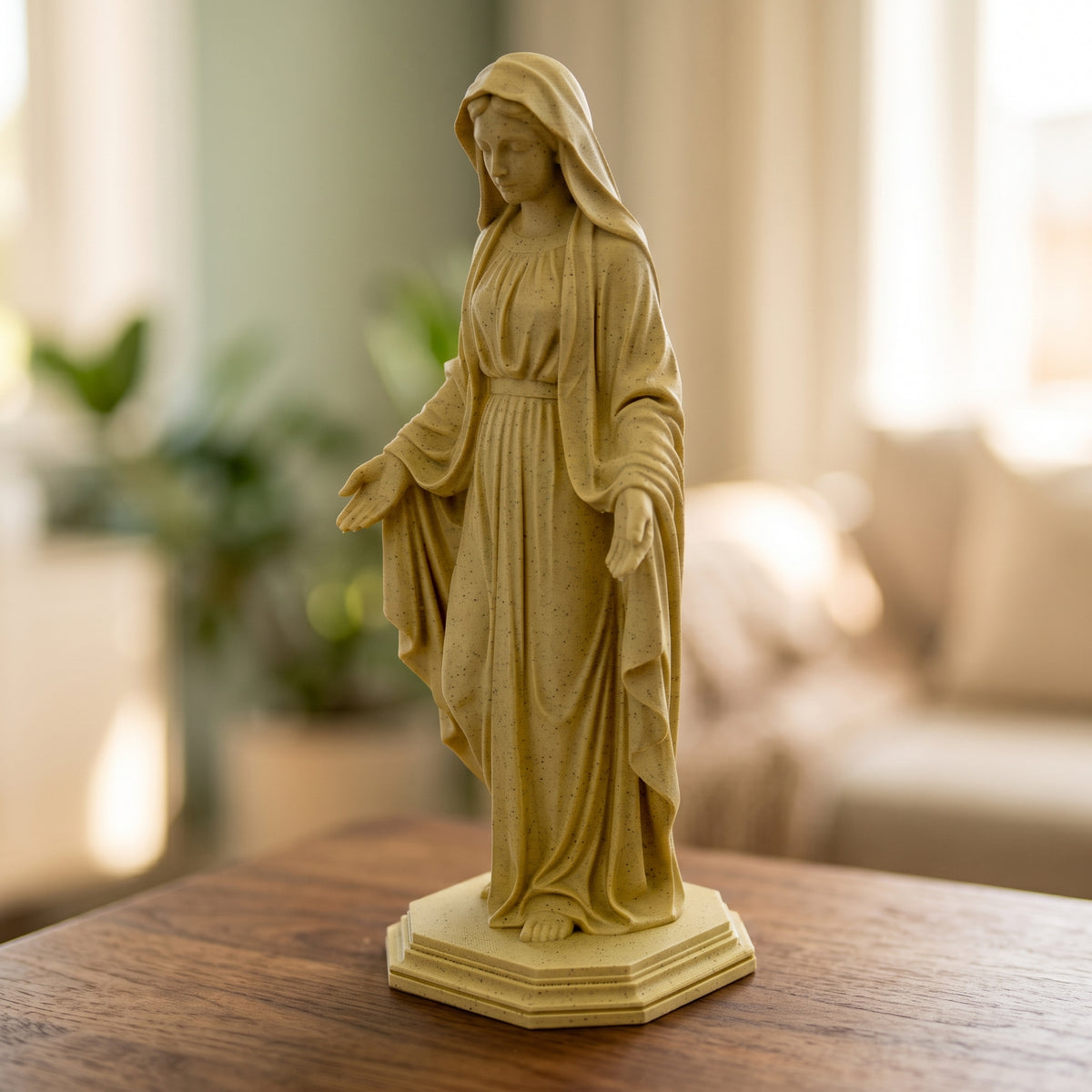 Blessed Virgin Mary Statue, White or Sandstone Marble Look Finish, 6-10 Inch, Catholic Gift