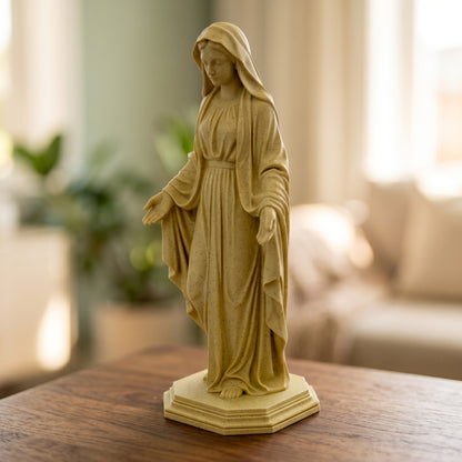 Blessed Virgin Mary Statue, White or Sandstone Marble Look Finish, 6-10 Inch, Catholic Gift