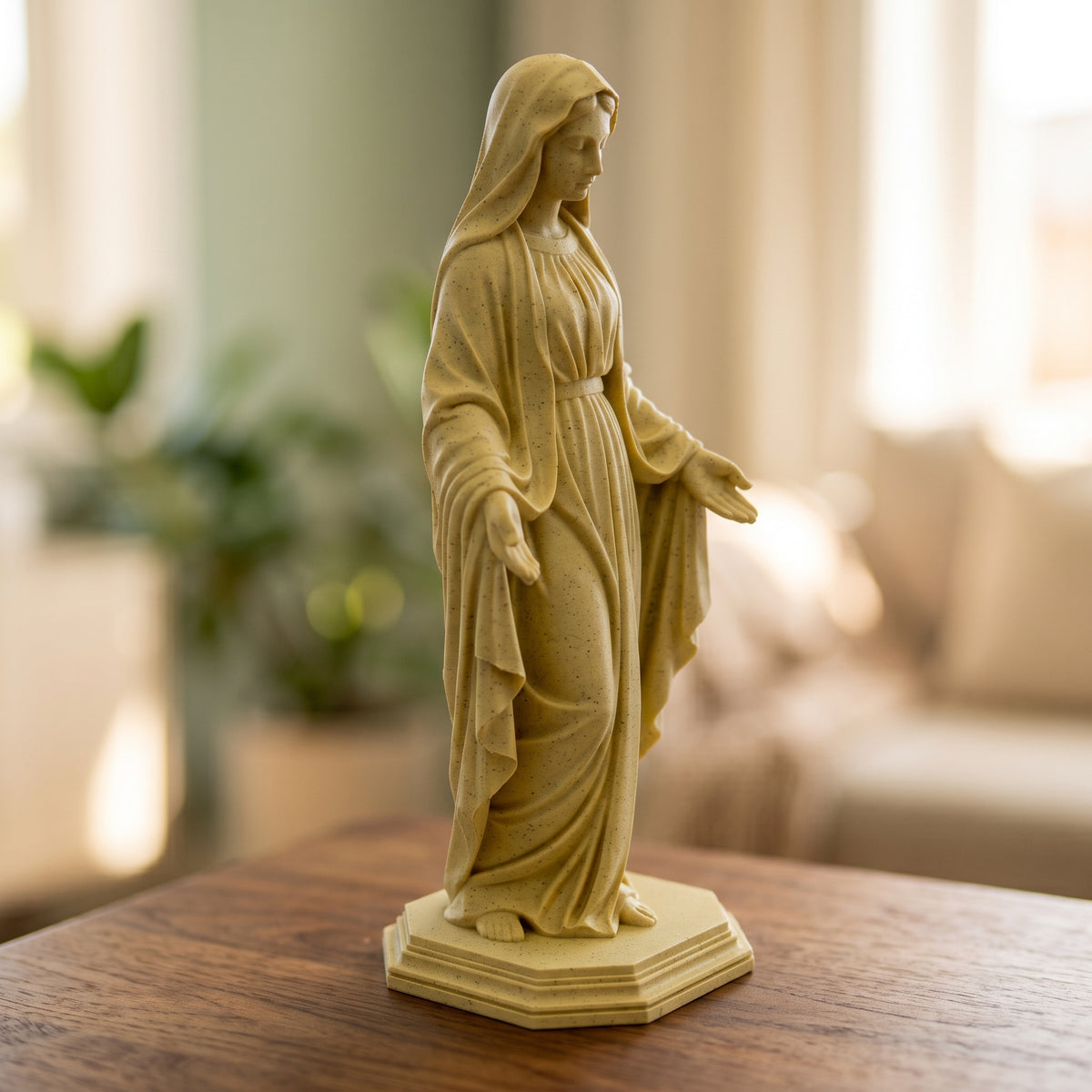 Blessed Virgin Mary Statue, White or Sandstone Marble Look Finish, 6-10 Inch, Catholic Gift