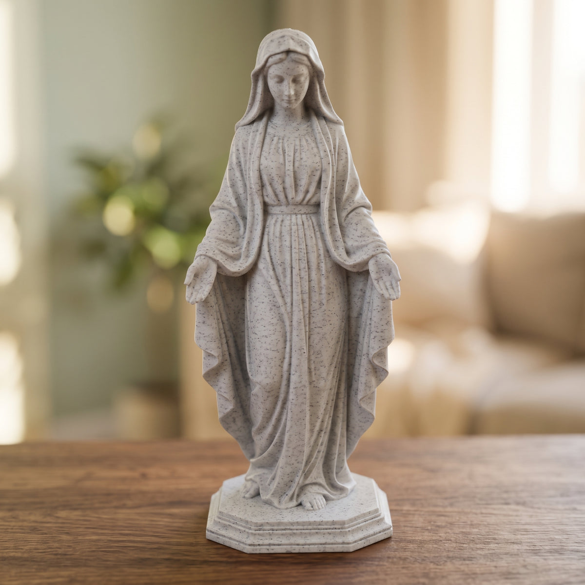 Blessed Virgin Mary Statue, White or Sandstone Marble Look Finish, 6-10 Inch, Catholic Gift