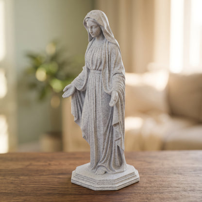 Blessed Virgin Mary Statue, White or Sandstone Marble Look Finish, 6-10 Inch, Catholic Gift
