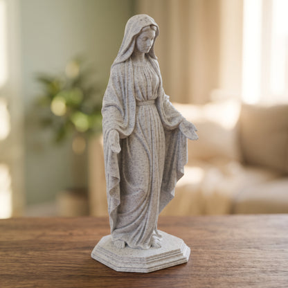 Blessed Virgin Mary Statue, White or Sandstone Marble Look Finish, 6-10 Inch, Catholic Gift