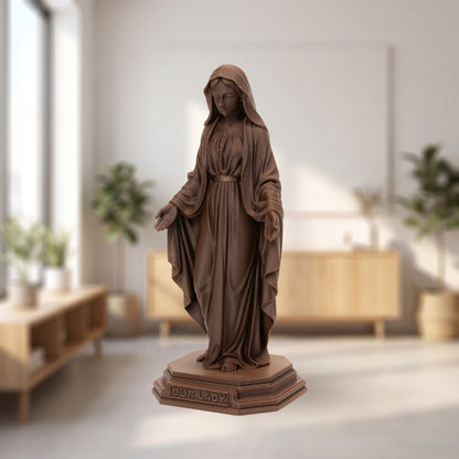 Blessed Virgin Mary Wood Statue, Walnut, Maple, Two-Tone or Copper, 6-10 Inch, Catholic Gift