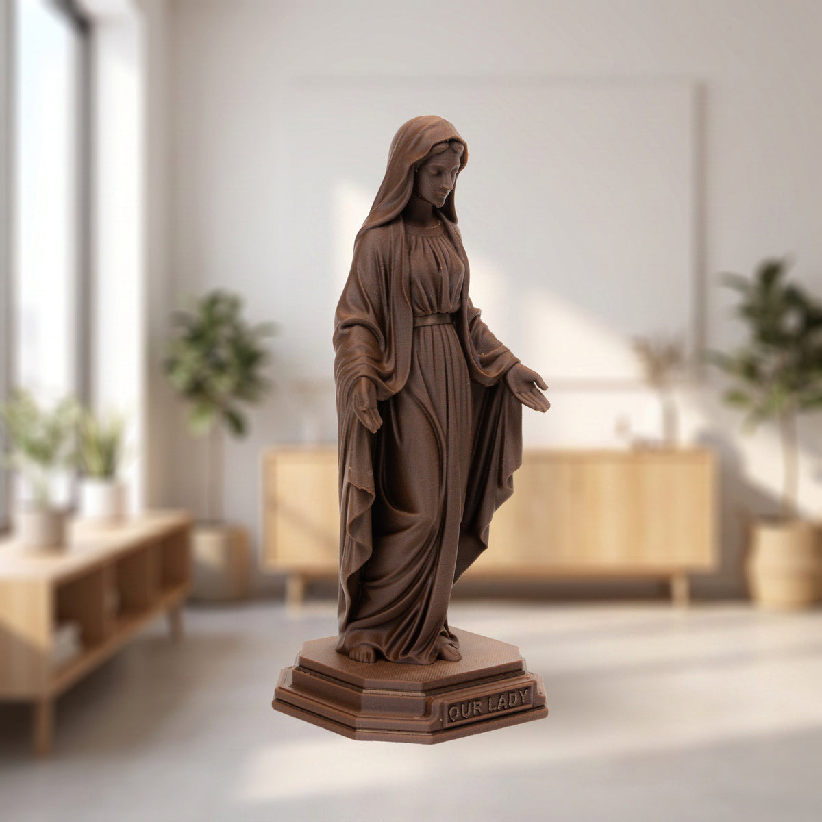 Blessed Virgin Mary Wood Statue, Walnut, Maple, Two-Tone or Copper, 6-10 Inch, Catholic Gift